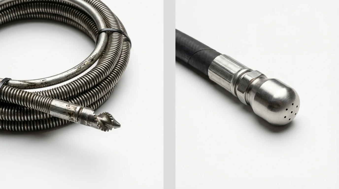 Drain snake cable and hydro jetting nozzle used for drain cleaning in Steele, AL