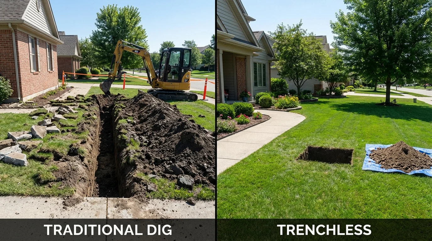 Trenchless sewer repair with minimal yard damage versus traditional excavation in Steele, AL